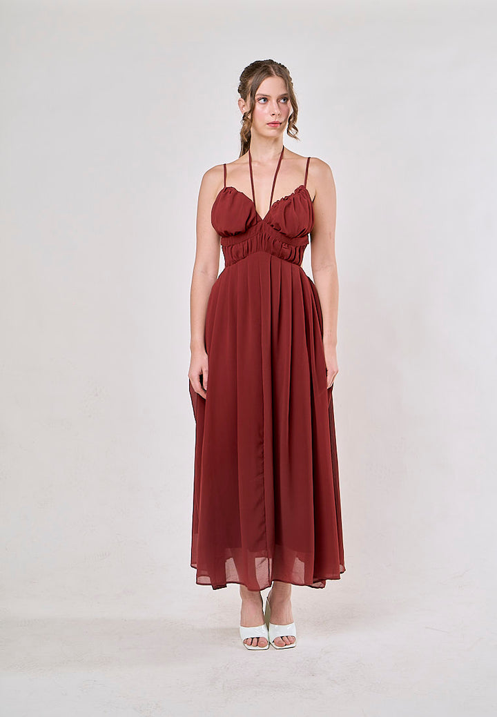 Horus Red Hollow Out Lace Slim Casual Midi Dress