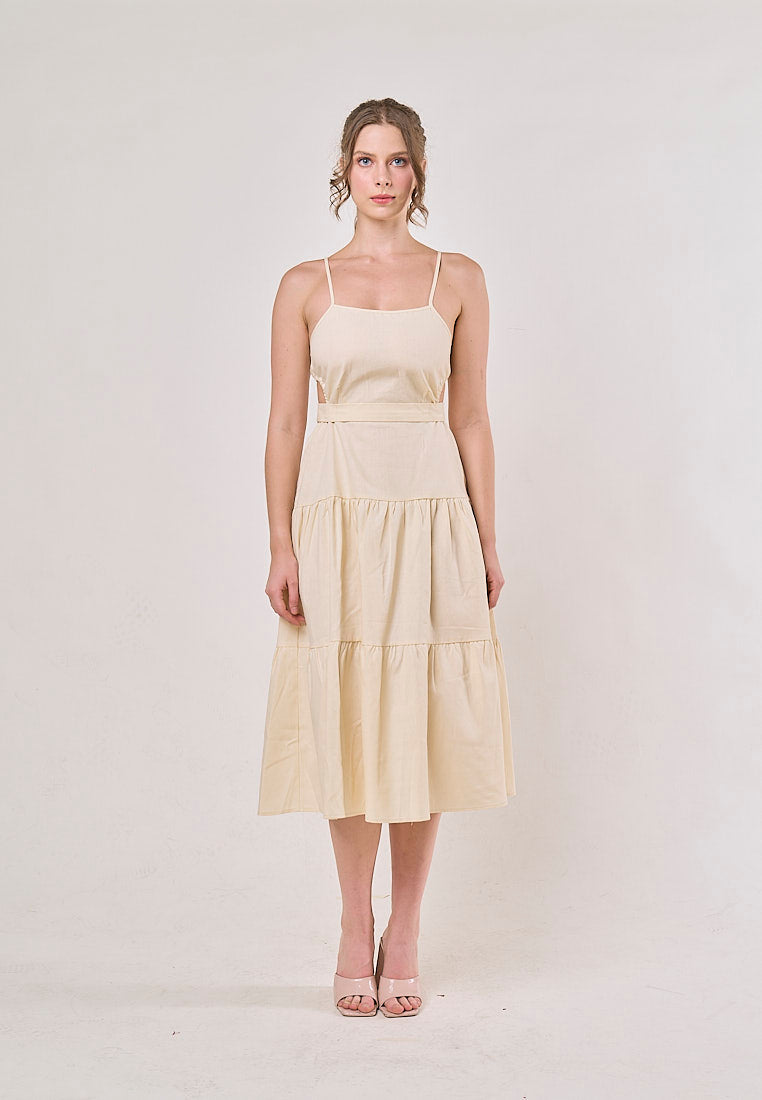 Galene Cream Back Hollow Out Bow Tie Spaghetti Strap Maxi Dress