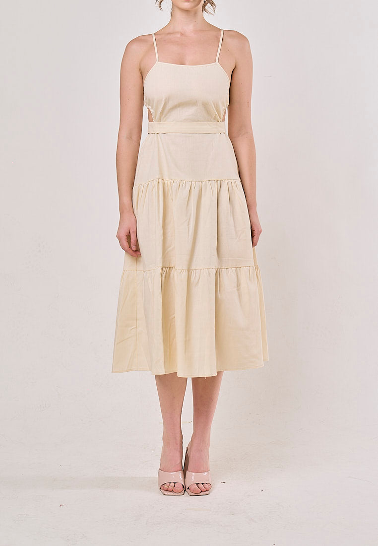 Galene Cream Back Hollow Out Bow Tie Spaghetti Strap Maxi Dress