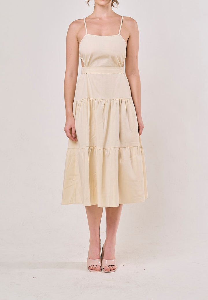 Galene Cream Back Hollow Out Bow Tie Spaghetti Strap Maxi Dress