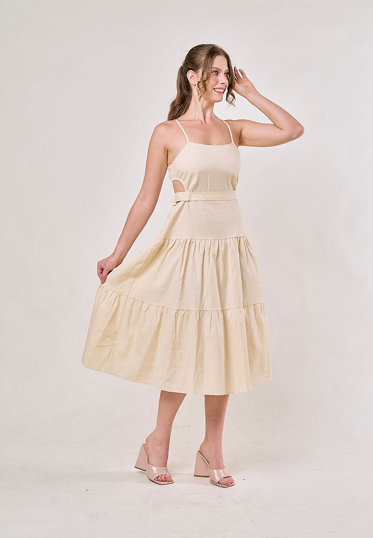 Galene Cream Back Hollow Out Bow Tie Spaghetti Strap Maxi Dress
