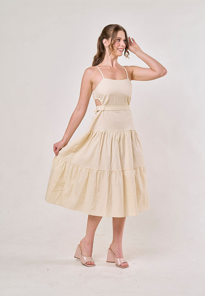 Galene Cream Back Hollow Out Bow Tie Spaghetti Strap Maxi Dress