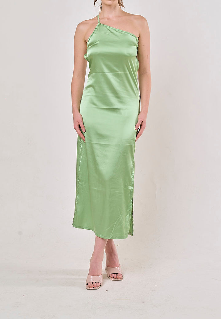 Sequoia Green Asymmetrical Shoulder with Slit Maxi Dress