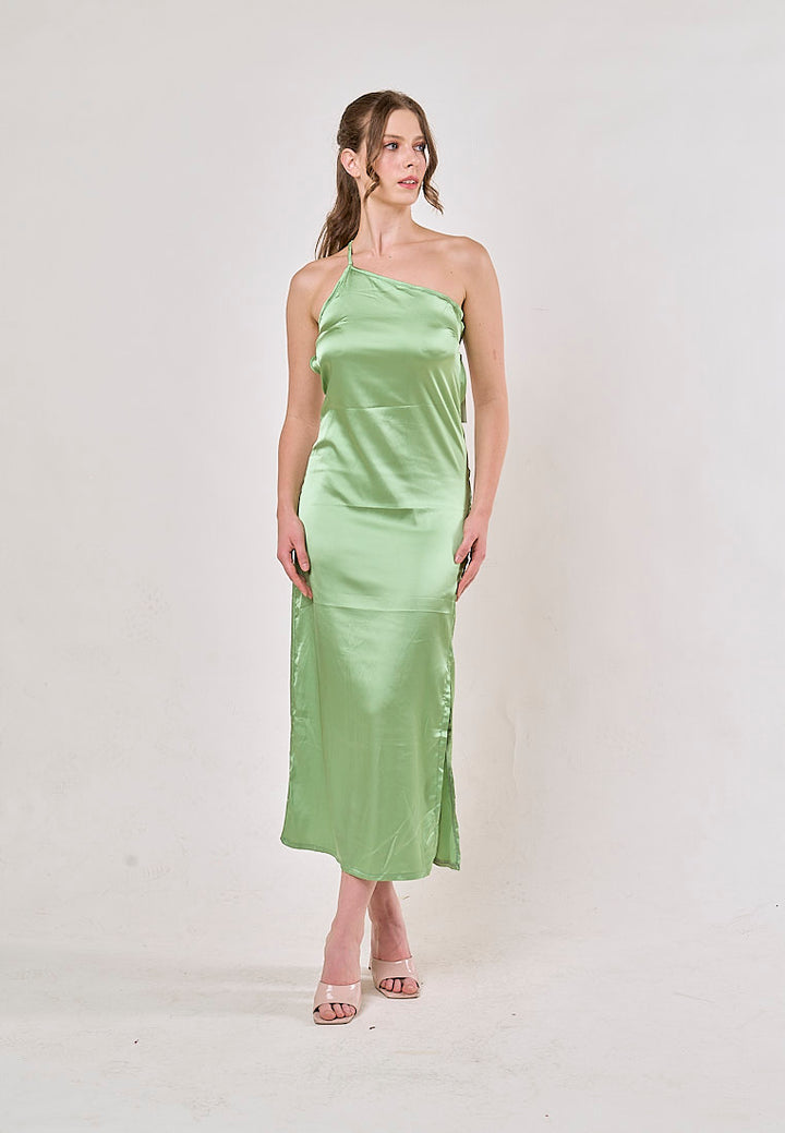 Sequoia Green Asymmetrical Shoulder with Slit Maxi Dress