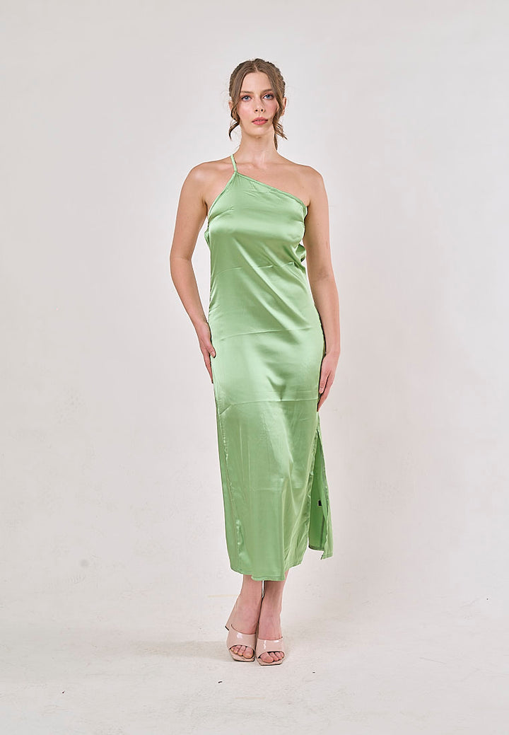 Sequoia Green Asymmetrical Shoulder with Slit Maxi Dress