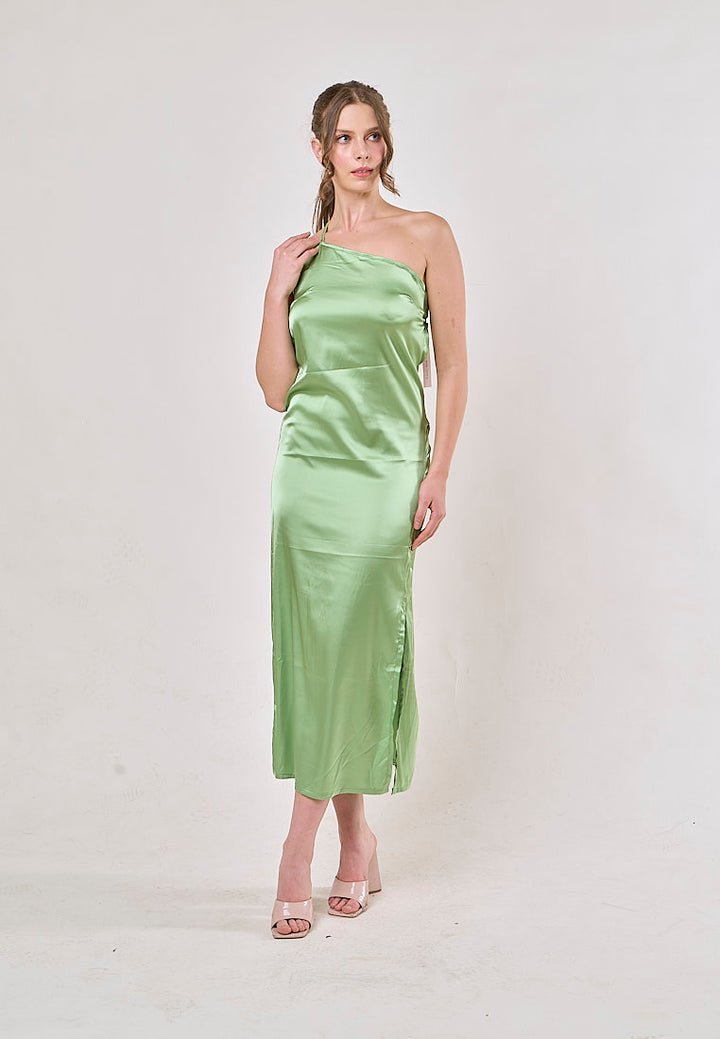 Sequoia Green Asymmetrical Shoulder with Slit Maxi Dress