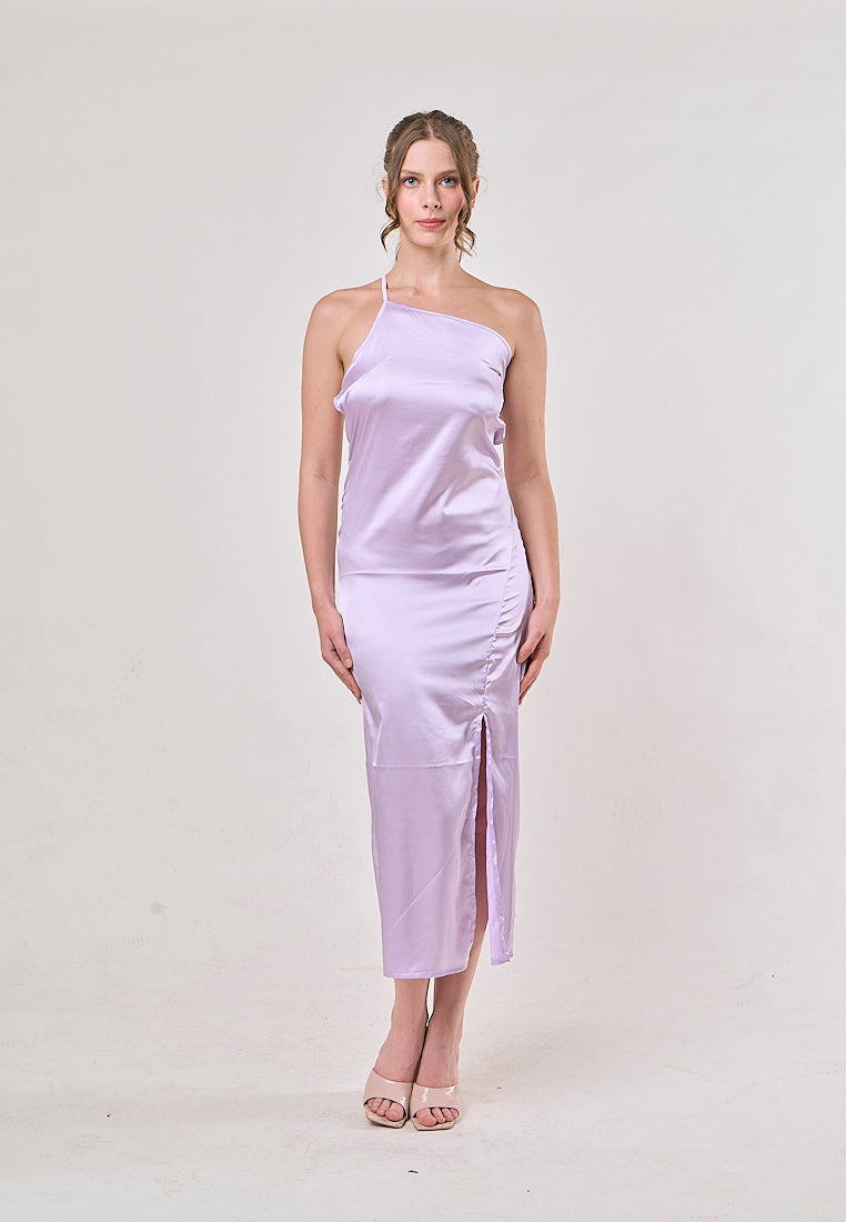 Sequoia Lilac Asymmetrical Shoulder with Slit Maxi Dress