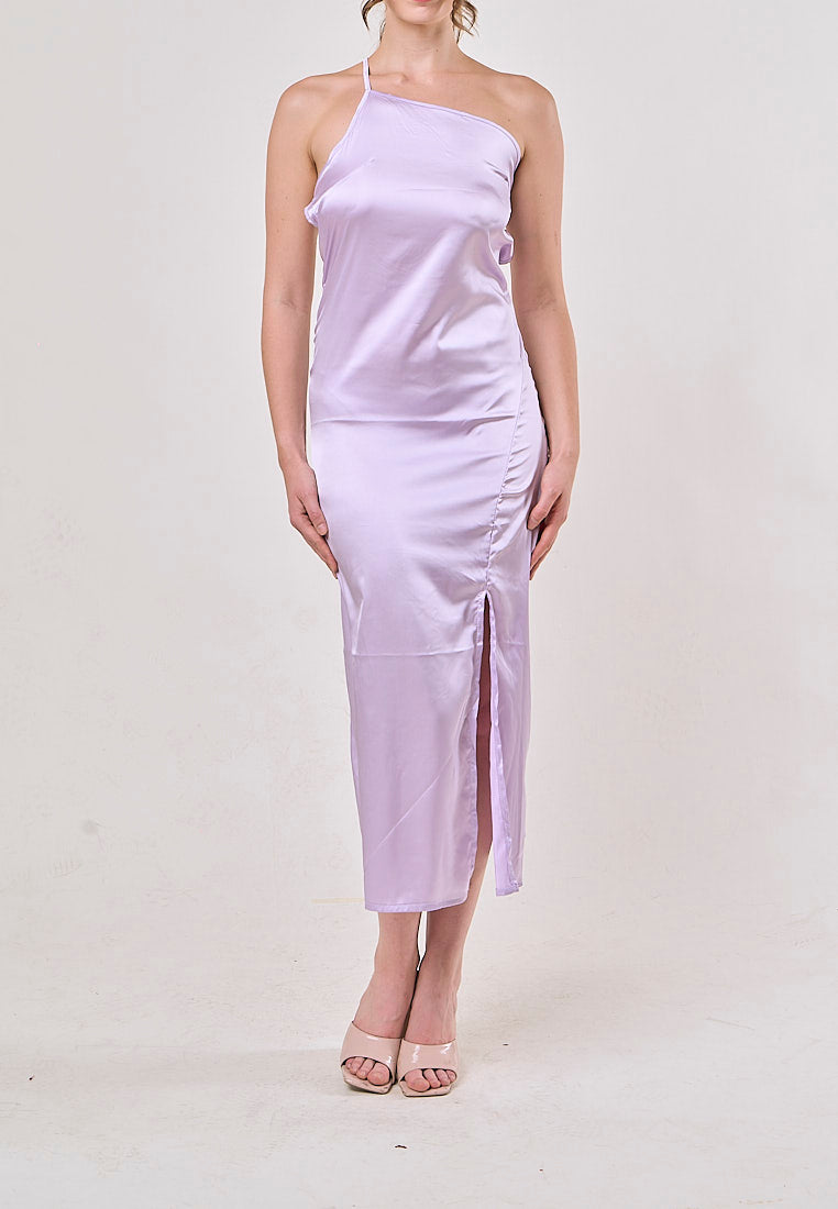 Sequoia Lilac Asymmetrical Shoulder with Slit Maxi Dress