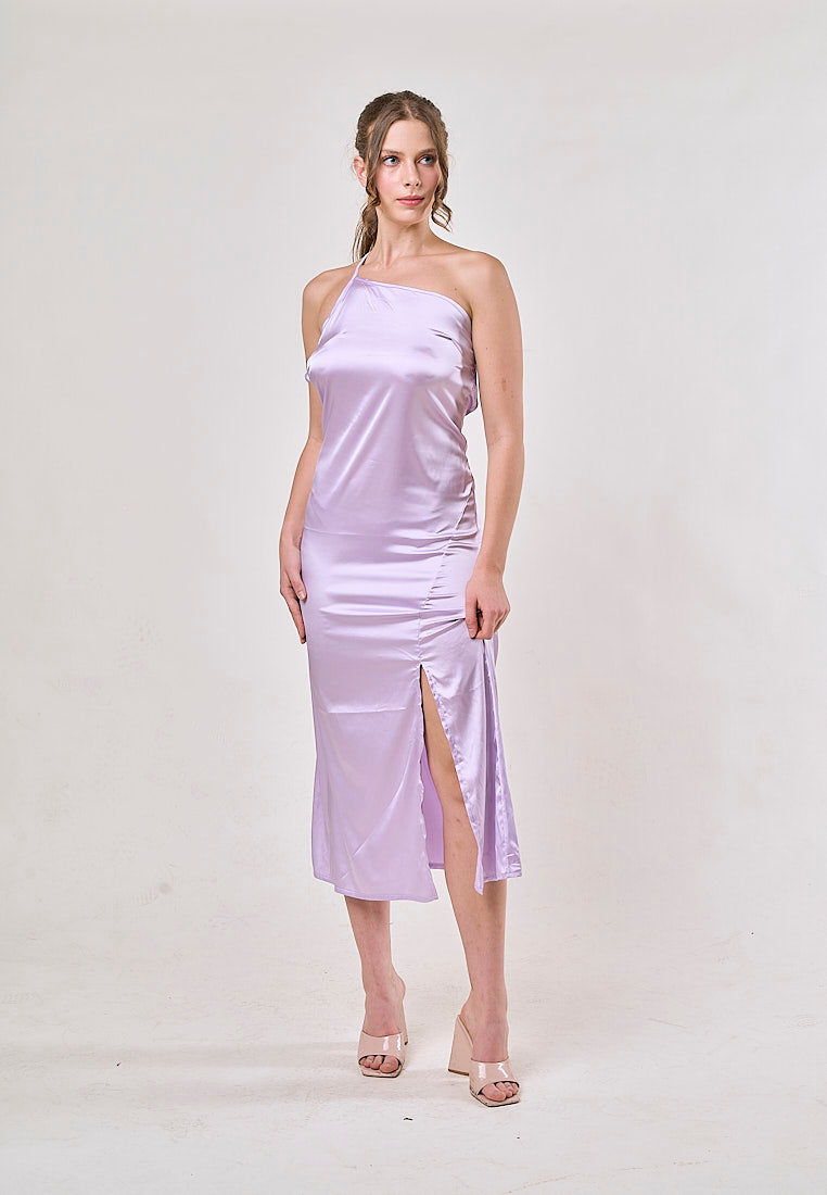 Sequoia Lilac Asymmetrical Shoulder with Slit Maxi Dress
