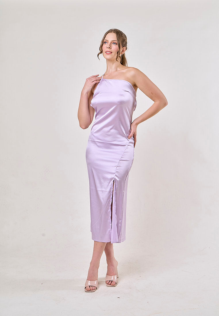 Sequoia Lilac Asymmetrical Shoulder with Slit Maxi Dress