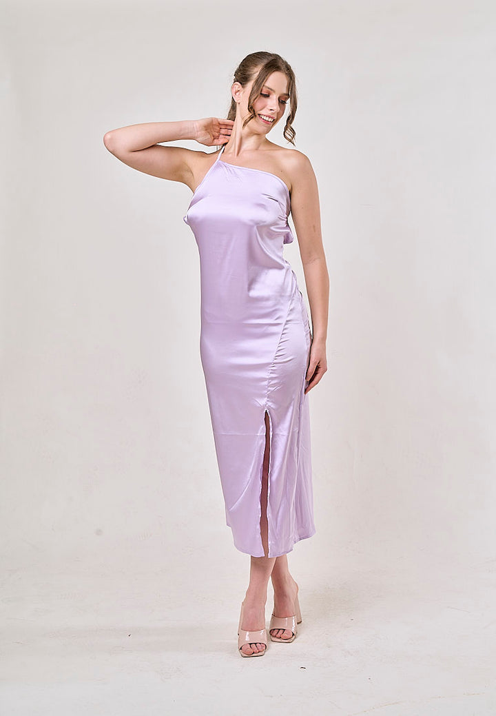 Sequoia Lilac Asymmetrical Shoulder with Slit Maxi Dress