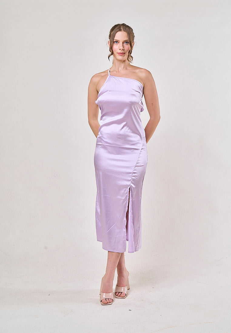 Sequoia Lilac Asymmetrical Shoulder with Slit Maxi Dress