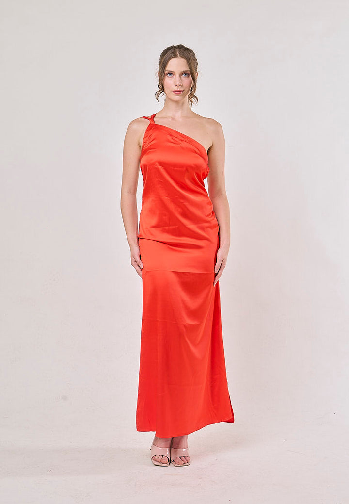 Camellia Red  Asymmetrical Backless Hollow Bandage Maxi Dress