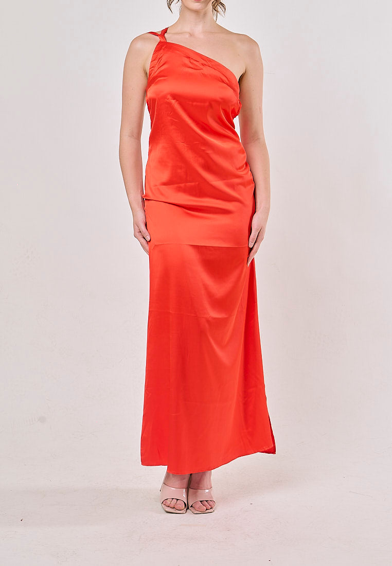 Camellia Red  Asymmetrical Backless Hollow Bandage Maxi Dress
