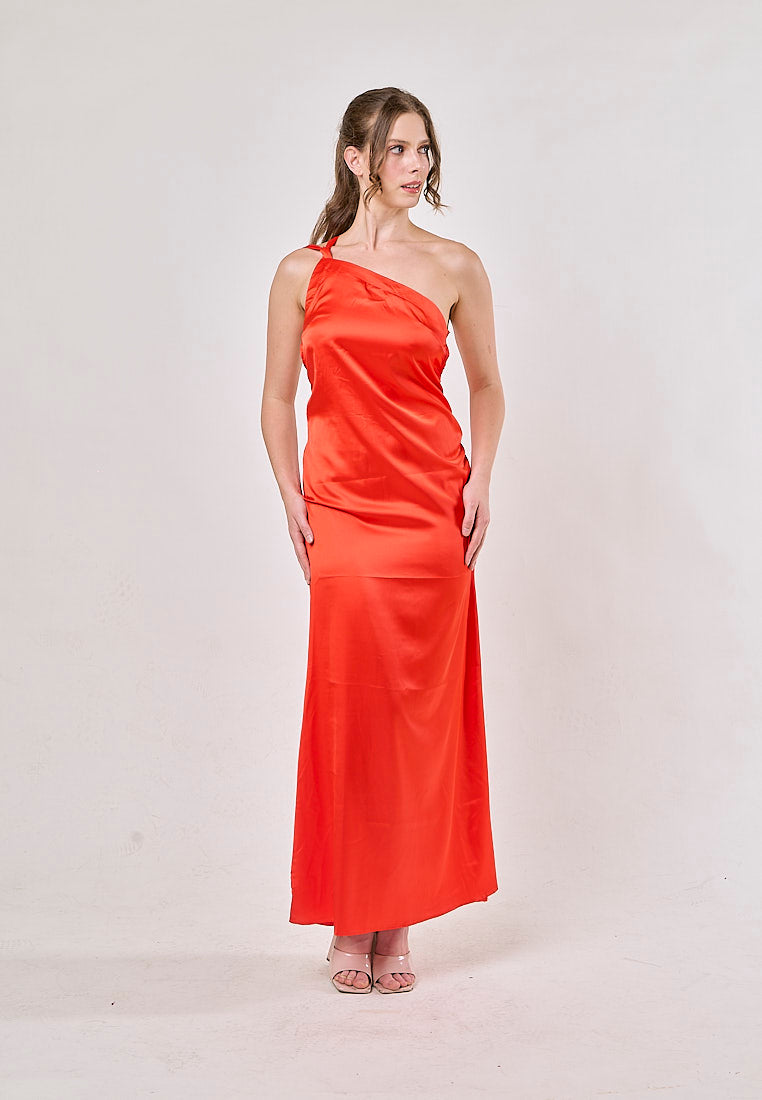 Camellia Red  Asymmetrical Backless Hollow Bandage Maxi Dress