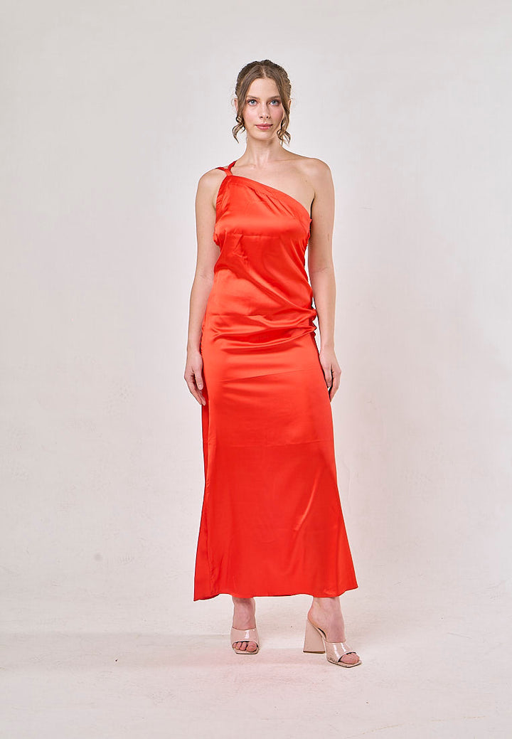 Camellia Red  Asymmetrical Backless Hollow Bandage Maxi Dress