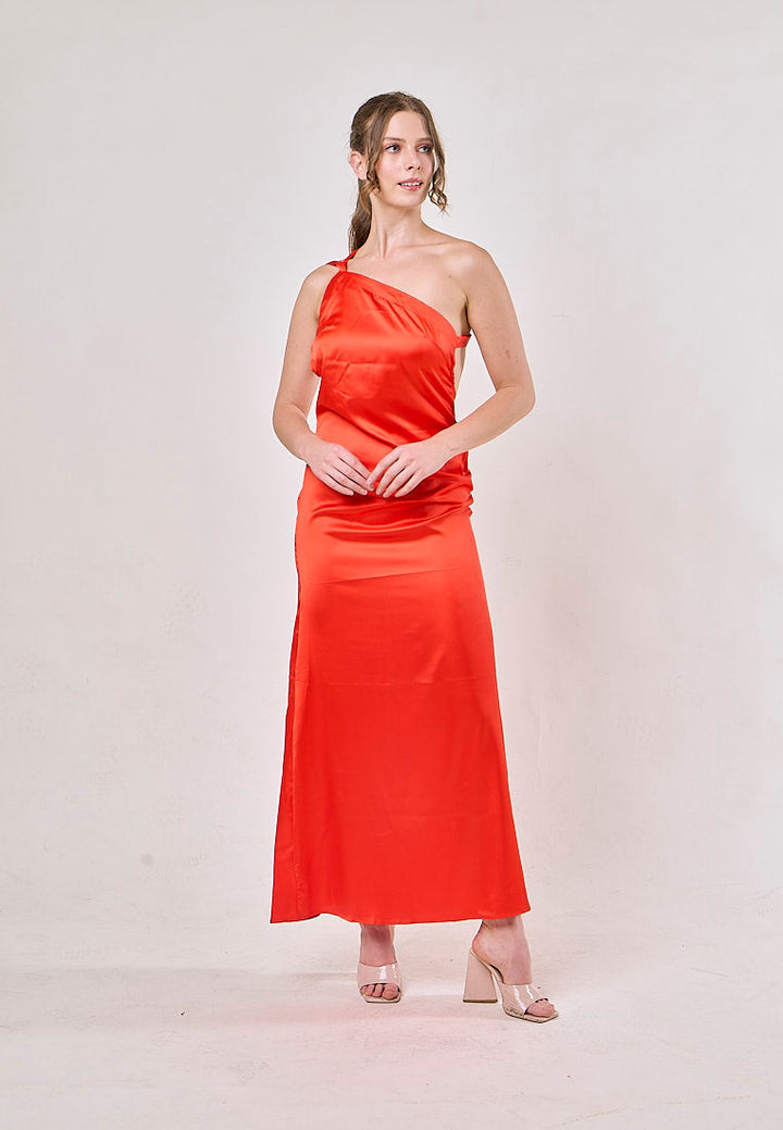 Camellia Red  Asymmetrical Backless Hollow Bandage Maxi Dress