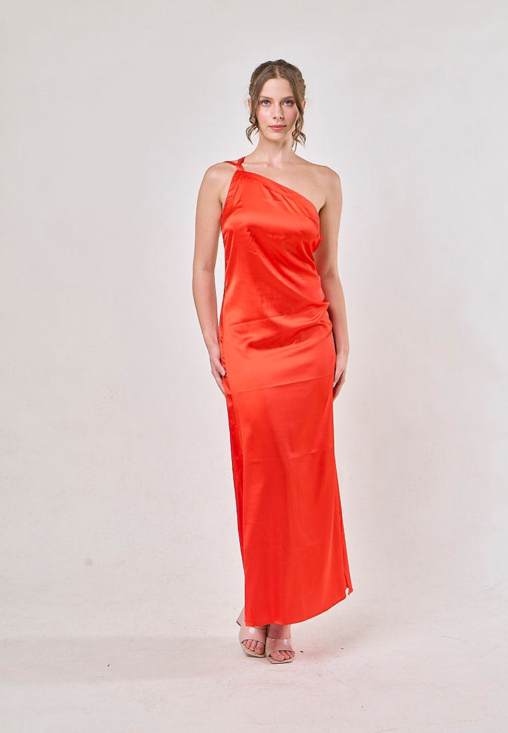 Camellia Red  Asymmetrical Backless Hollow Bandage Maxi Dress
