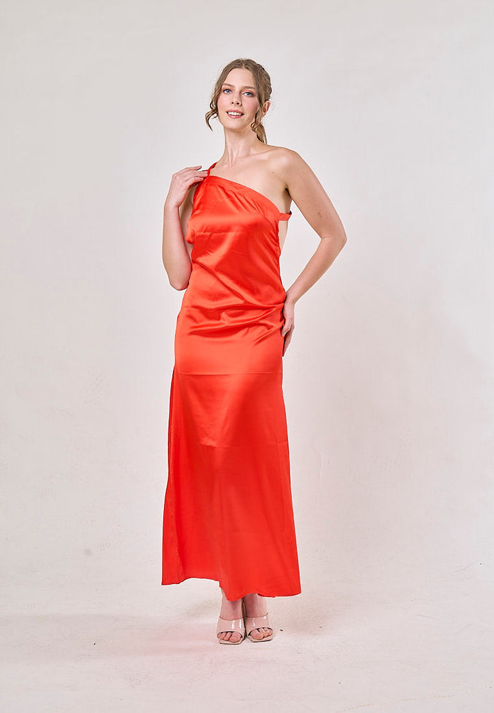 Camellia Red  Asymmetrical Backless Hollow Bandage Maxi Dress