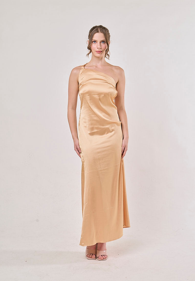 Camellia Yellow Asymmetrical  Backless Hollow Bandage Maxi Dress