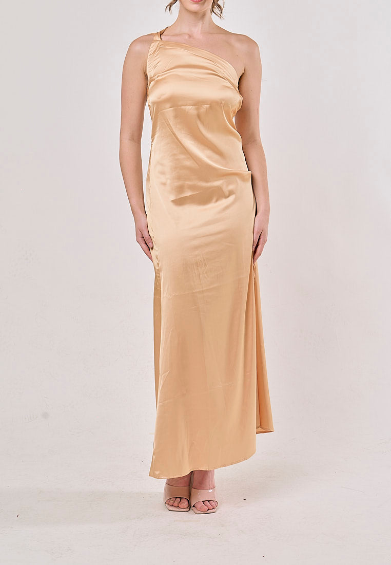 Camellia Yellow Asymmetrical  Backless Hollow Bandage Maxi Dress