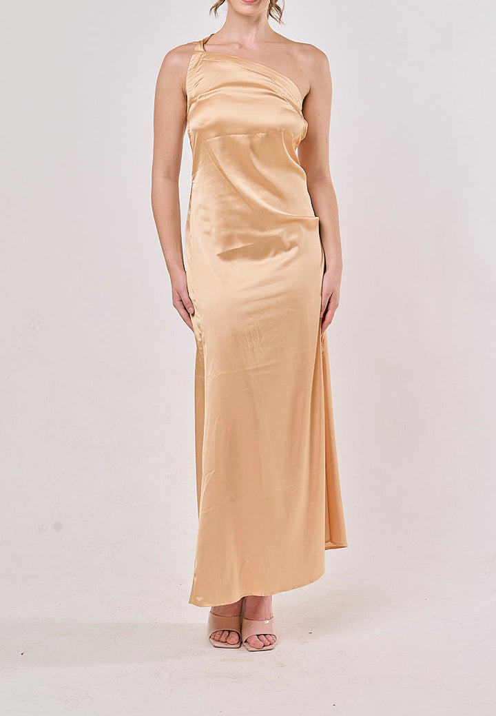 Camellia Yellow Asymmetrical  Backless Hollow Bandage Maxi Dress