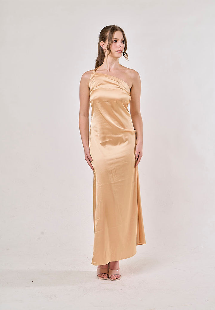 Camellia Yellow Asymmetrical  Backless Hollow Bandage Maxi Dress