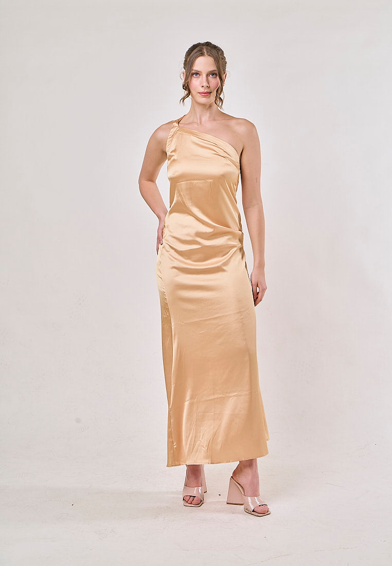 Camellia Yellow Asymmetrical  Backless Hollow Bandage Maxi Dress