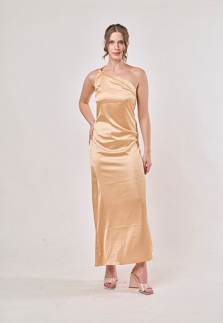 Camellia Yellow Asymmetrical  Backless Hollow Bandage Maxi Dress