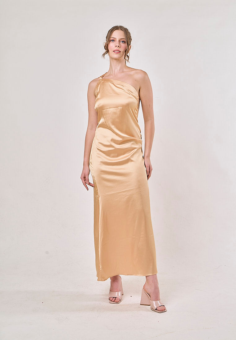 Camellia Yellow Asymmetrical  Backless Hollow Bandage Maxi Dress