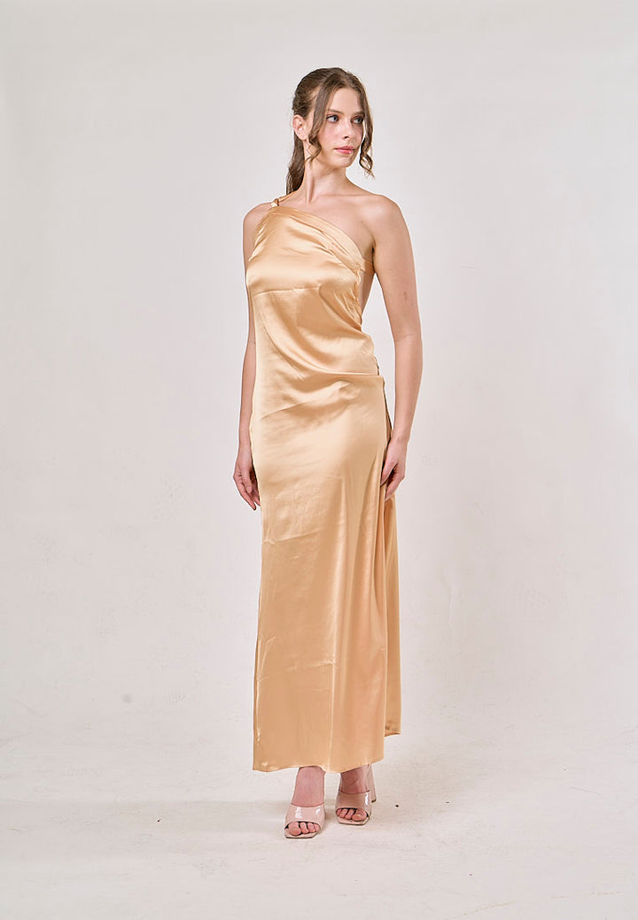 Camellia Yellow Asymmetrical  Backless Hollow Bandage Maxi Dress