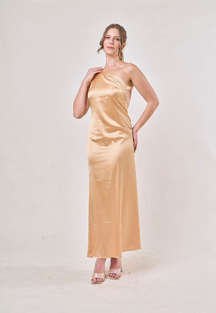 Camellia Yellow Asymmetrical  Backless Hollow Bandage Maxi Dress