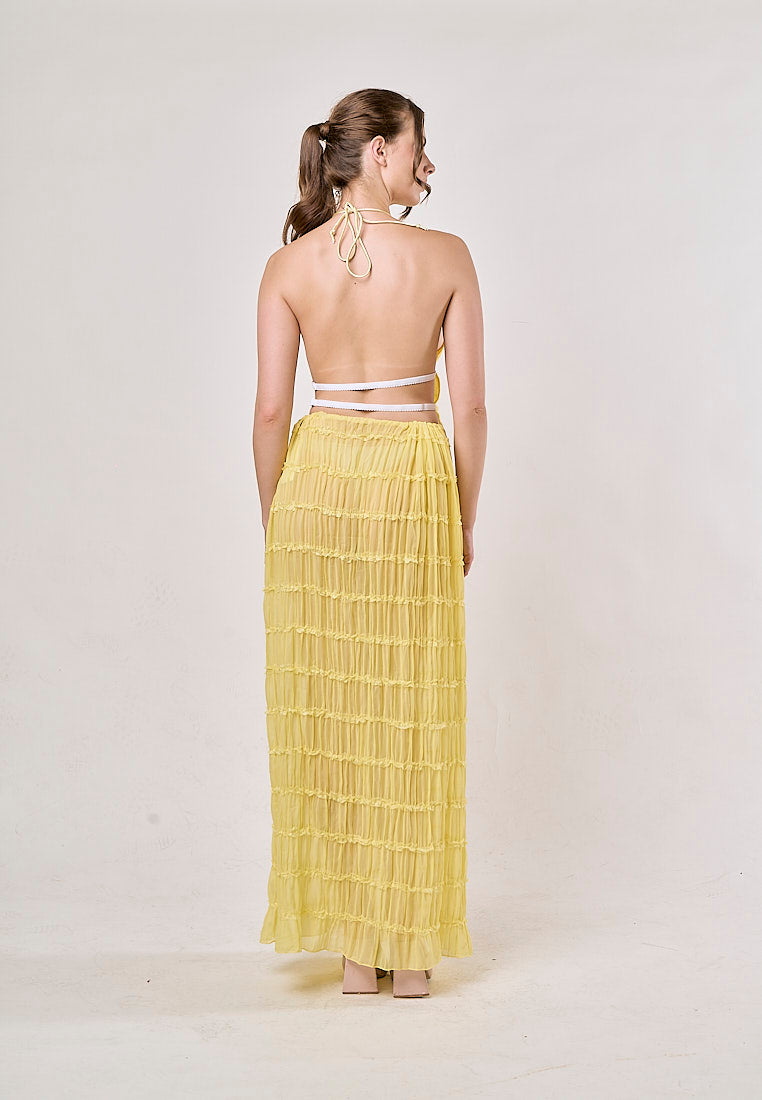 Odette Yellow Halter Neck Ruffled Ruching Top And  Maxi Skirt Set