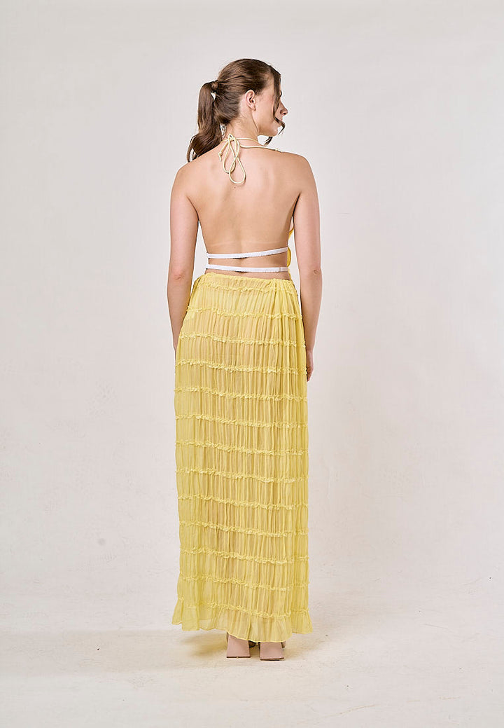 Odette Yellow Halter Neck Ruffled Ruching Top And  Maxi Skirt Set