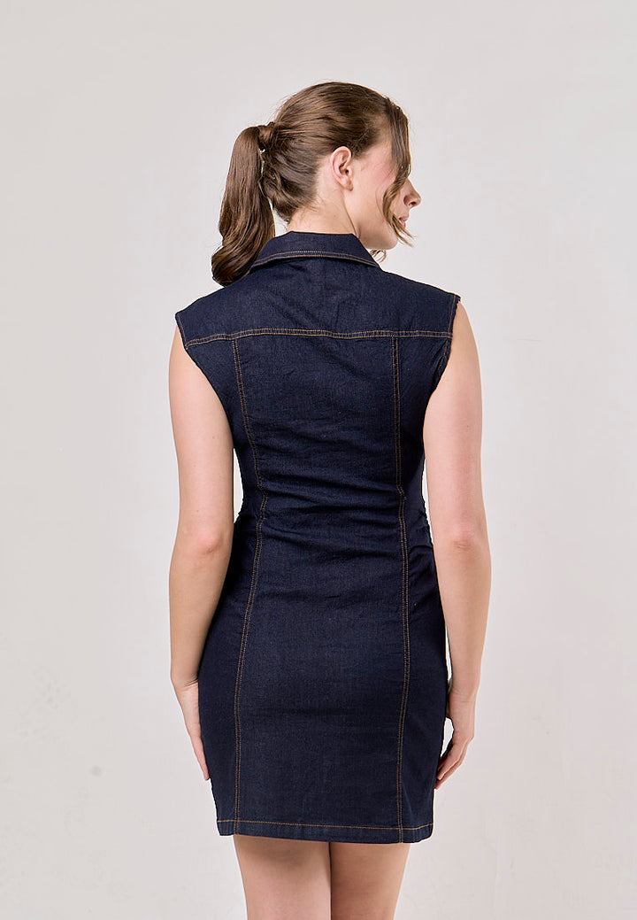 Opal Denim Turn Down Collar Buttons Up Denim Jeans Mini Dress