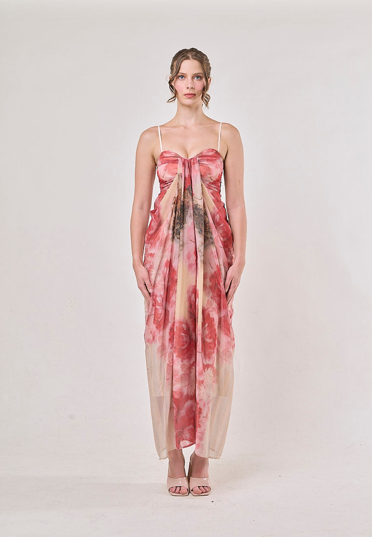Nyx Red Sleeveless Vintage Floral Print Maxi Dress