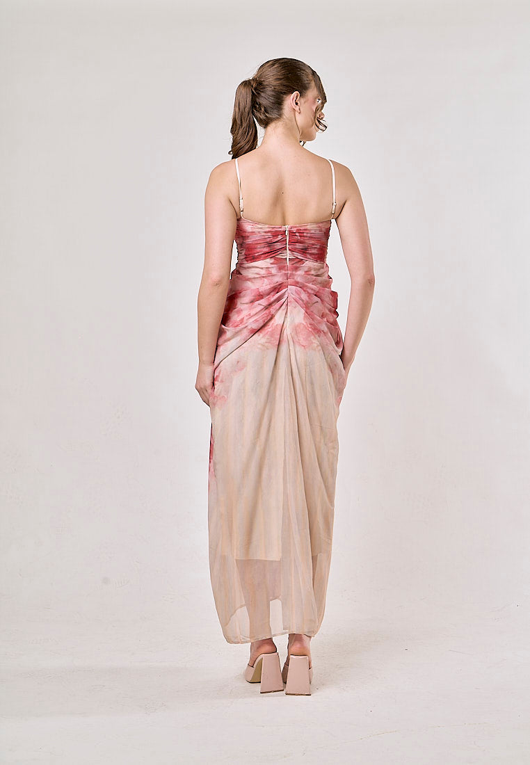 Nyx Red Sleeveless Vintage Floral Print Maxi Dress