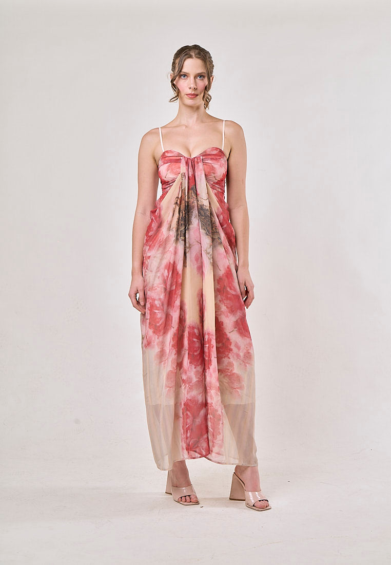 Nyx Red Sleeveless Vintage Floral Print Maxi Dress