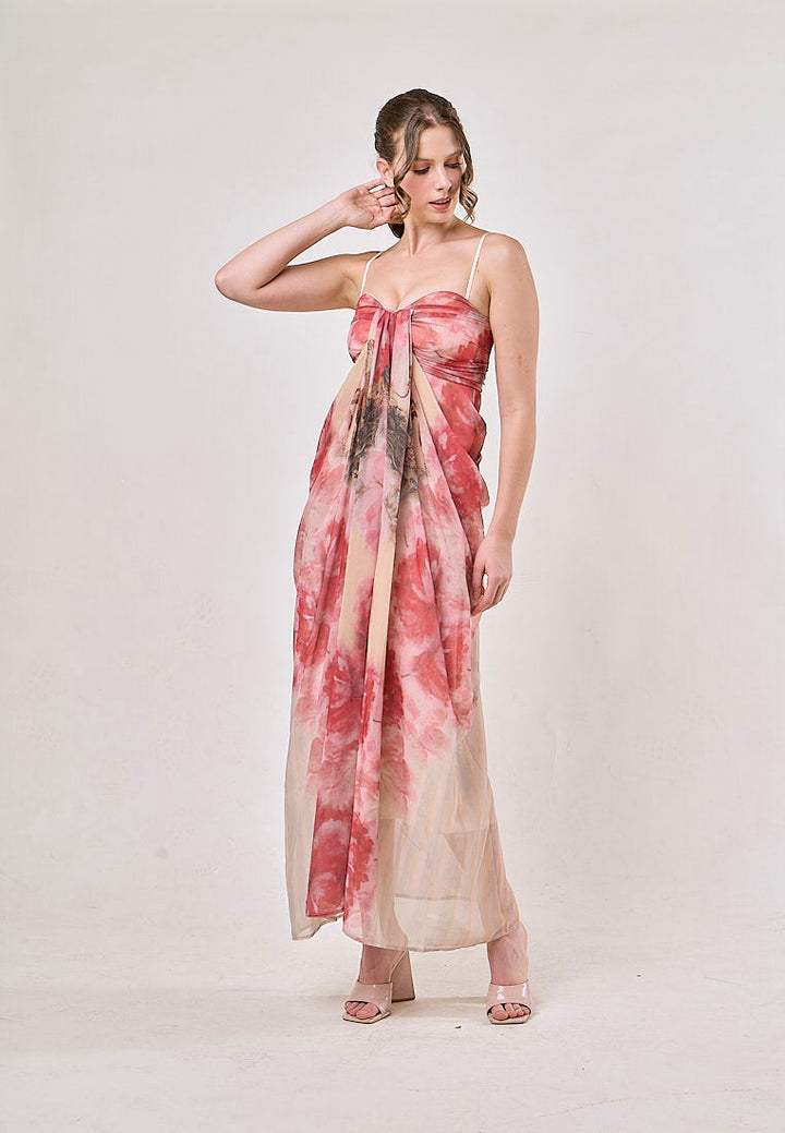 Nyx Red Sleeveless Vintage Floral Print Maxi Dress