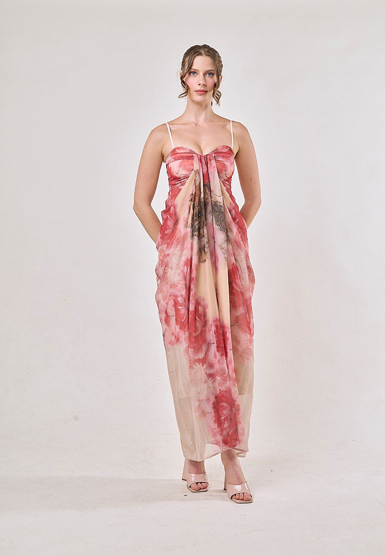 Nyx Red Sleeveless Vintage Floral Print Maxi Dress