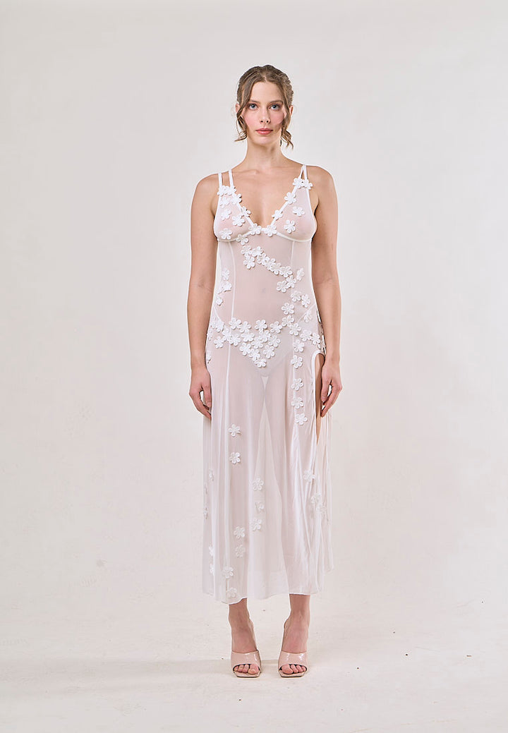 Tanaquil White Sleeveless See Through Slit Midi Dresses