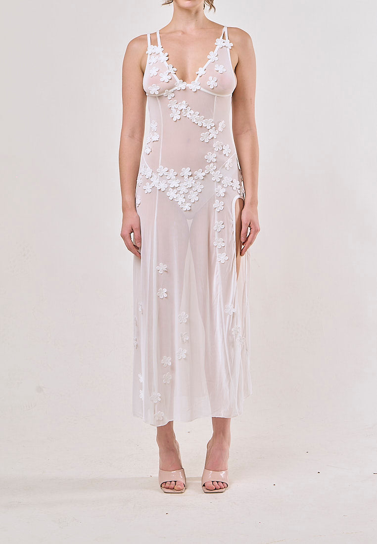 Tanaquil White Sleeveless See Through Slit Midi Dresses