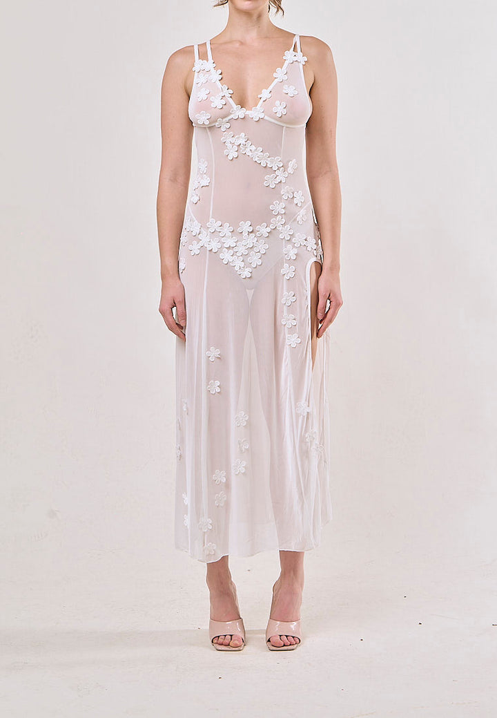 Tanaquil White Sleeveless See Through Slit Midi Dresses