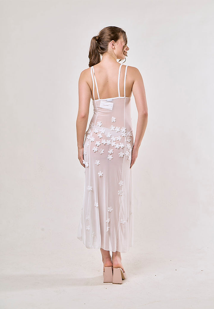 Tanaquil White Sleeveless See Through Slit Midi Dresses