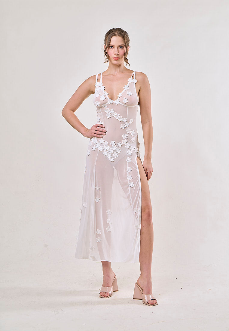 Tanaquil White Sleeveless See Through Slit Midi Dresses