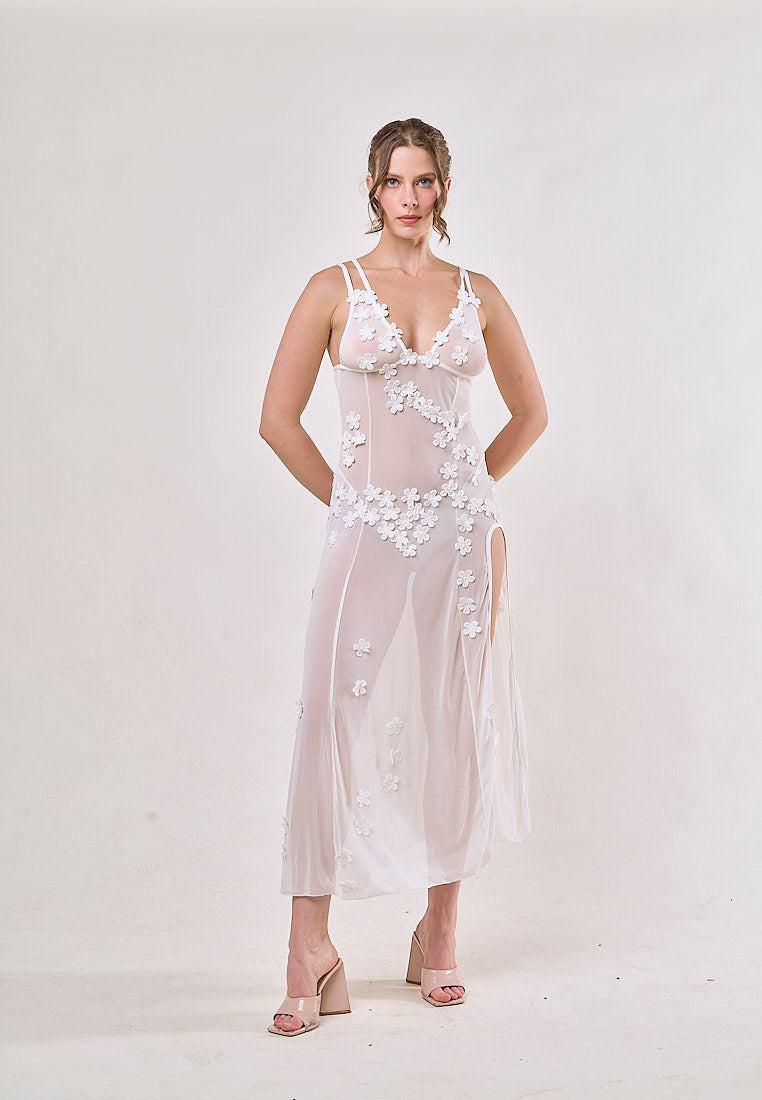 Tanaquil White Sleeveless See Through Slit Midi Dresses