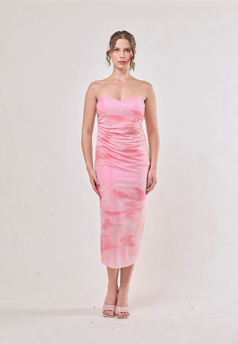 Aniya Pink Tie Die Mesh Sleeveless Midi Dress