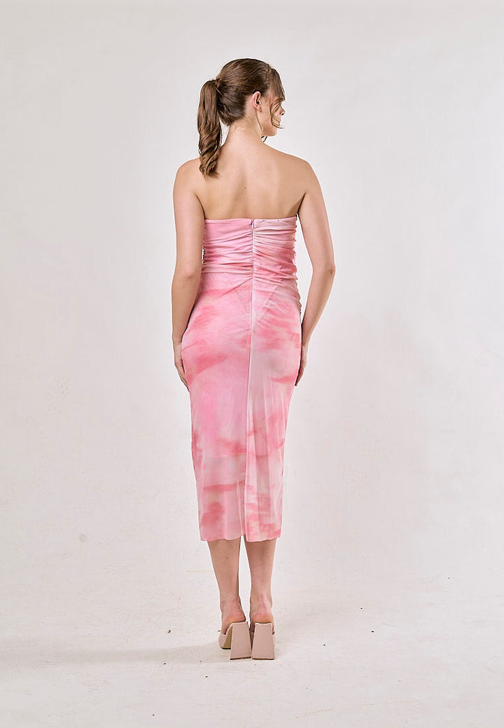 Aniya Pink Tie Die Mesh Sleeveless Midi Dress