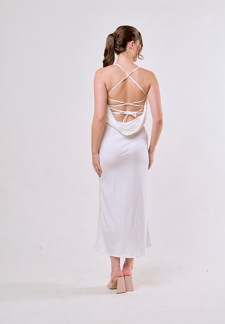 Rora White Halter V-Neck Backless Lace Sexy Maxi Dress