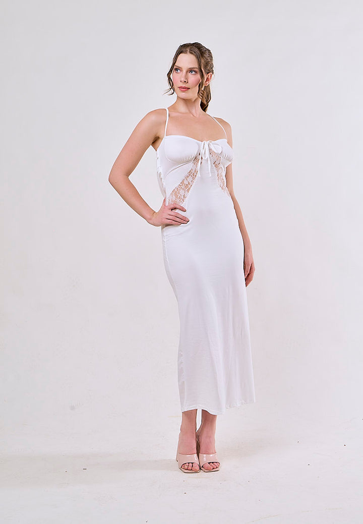 Rora White Halter V-Neck Backless Lace Sexy Maxi Dress